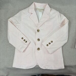 Hope & Henry Blazer Suit Shorts Boys Pink Striped 100%Organic Cotton Seersucker